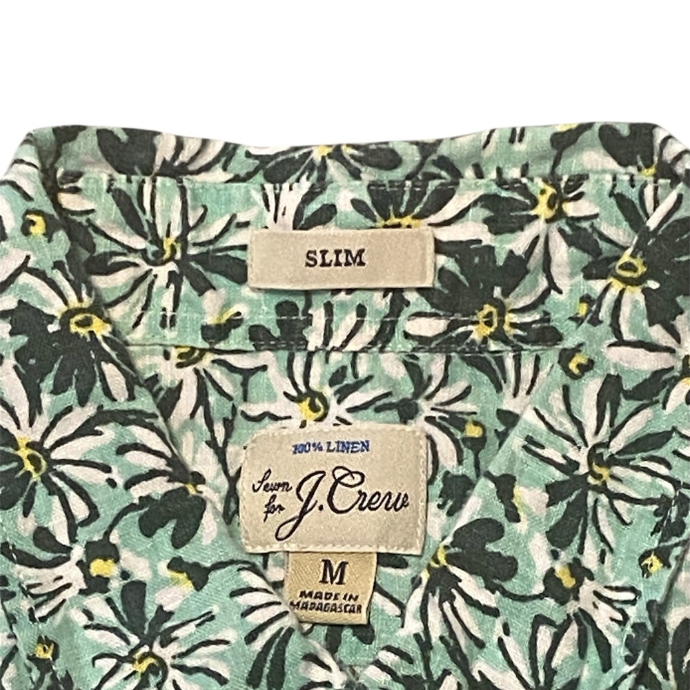 J.Crew Mens Slim Fit 100% Linen Daisy Floral Short Sleeve Button Down Shirt M - Picture 3 of 8